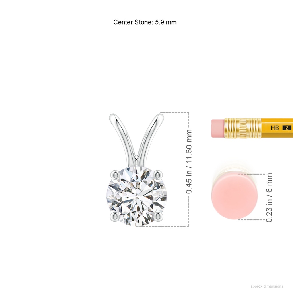 5.9mm HSI2 Round Diamond Solitaire V-Bale Pendant in White Gold ruler