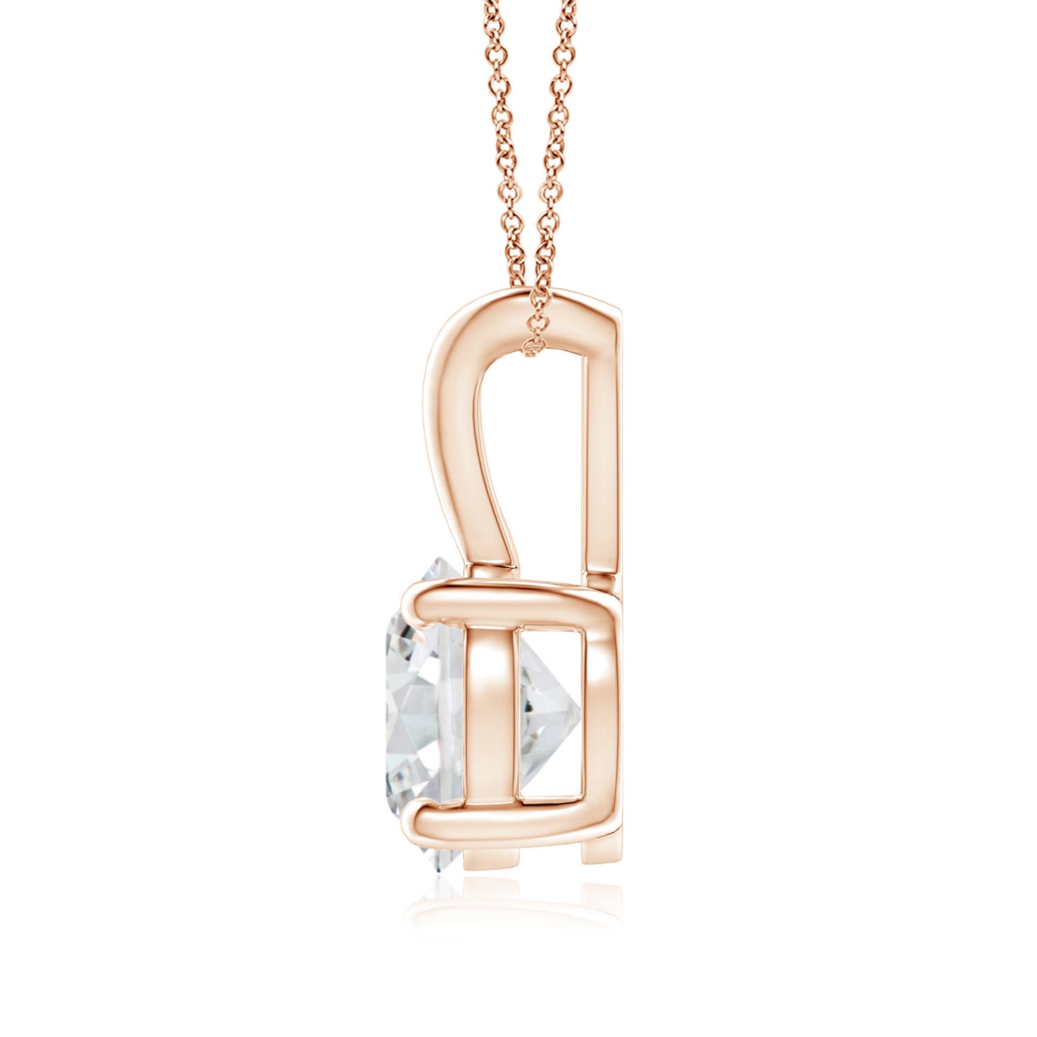 6.4mm HSI2 Prong-Set Round Diamond Solitaire V-Bale Pendant in Rose Gold