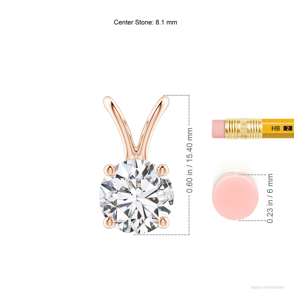 8.1mm HSI2 Round Diamond Solitaire V-Bale Pendant in Rose Gold ruler