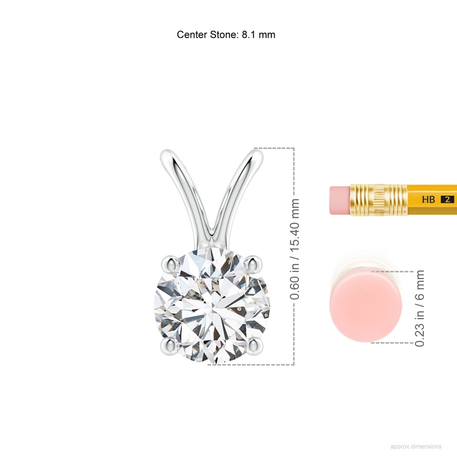 8.1mm HSI2 Round Diamond Solitaire V-Bale Pendant in White Gold ruler