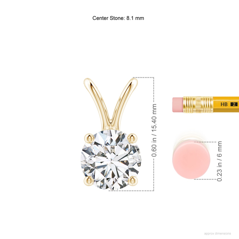 8.1mm HSI2 Round Diamond Solitaire V-Bale Pendant in Yellow Gold ruler