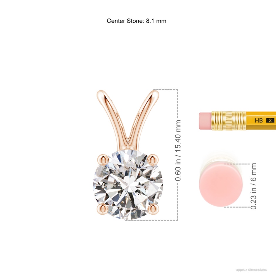 8.1mm IJI1I2 Round Diamond Solitaire V-Bale Pendant in Rose Gold ruler