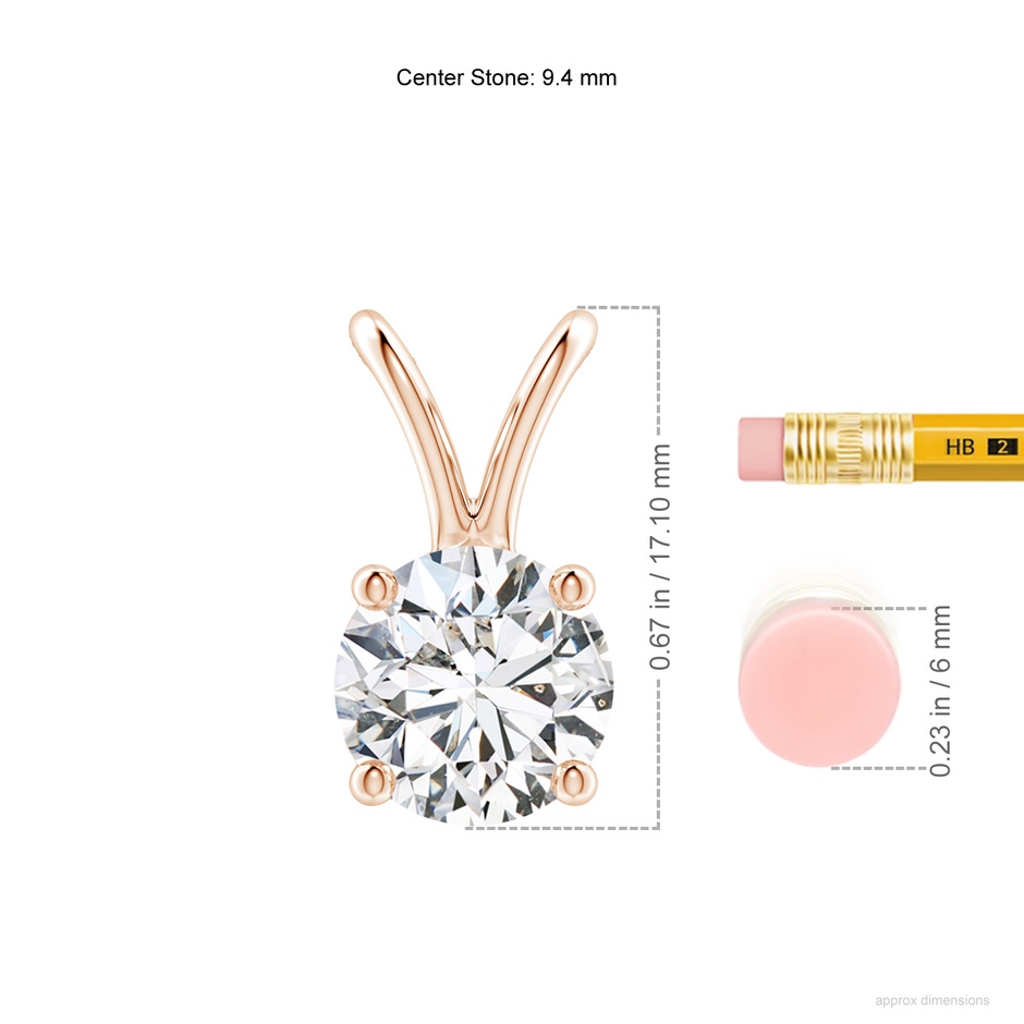 9.4mm HSI2 Round Diamond Solitaire V-Bale Pendant in Rose Gold ruler