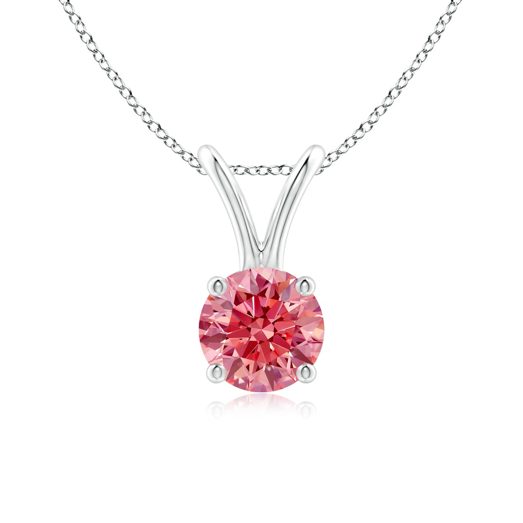 5.1mm AAAA Round Fancy Intense Pink Diamond Solitaire V-Bale Pendant in P950 Platinum