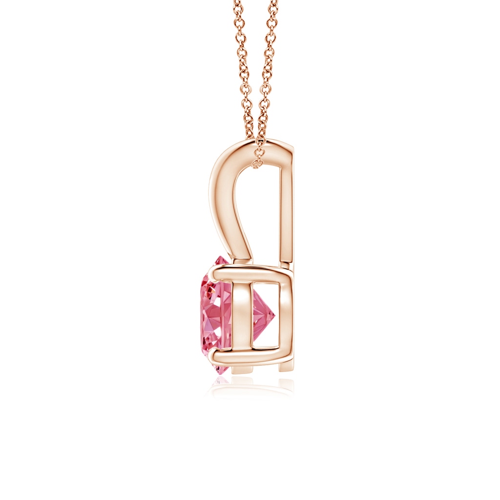 5.1mm AAAA Round Fancy Intense Pink Diamond Solitaire V-Bale Pendant in Rose Gold - side 199
