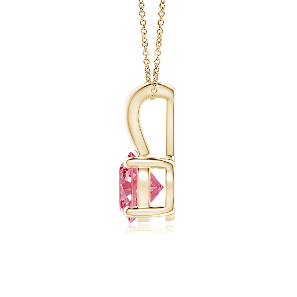 5.1mm AAAA Round Fancy Intense Pink Diamond Solitaire V-Bale Pendant in Yellow Gold - side 199