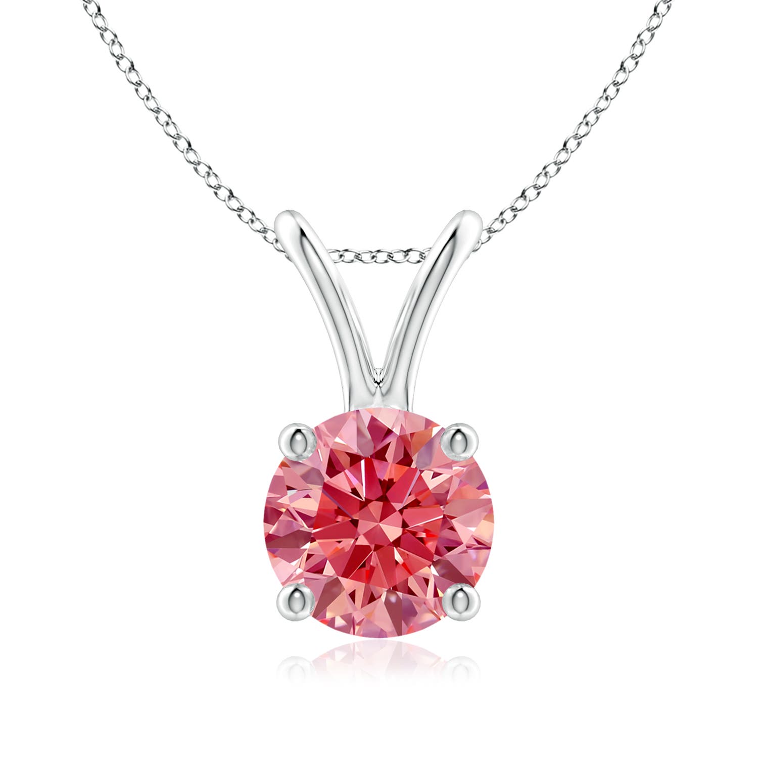 Angara 1.0 CTW Prong-Set Round Fancy Intense Pink Diamond Solitaire V-Bale Pendant in 18K White Gold