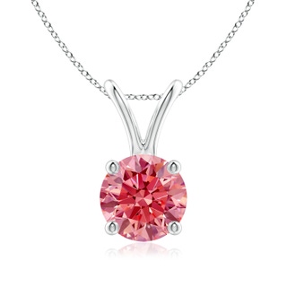 6.4mm AAAA Round Fancy Intense Pink Diamond Solitaire V-Bale Pendant in P950 Platinum