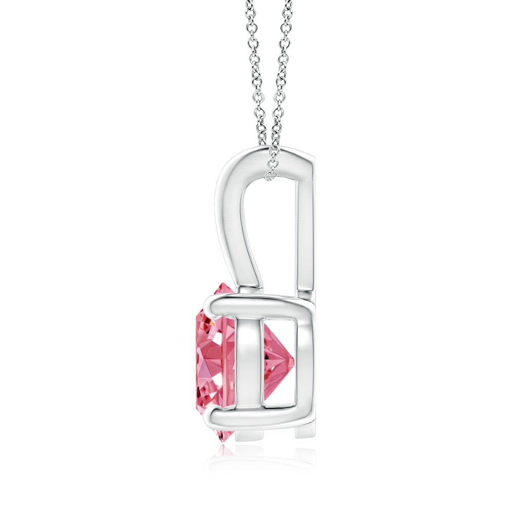 6.4mm AAAA Round Fancy Intense Pink Diamond Solitaire V-Bale Pendant in White Gold - side 199