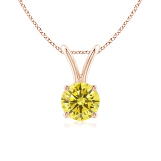 5.1mm AAAA Round Fancy Intense Yellow Diamond Solitaire V-Bale Pendant in 10K Rose Gold