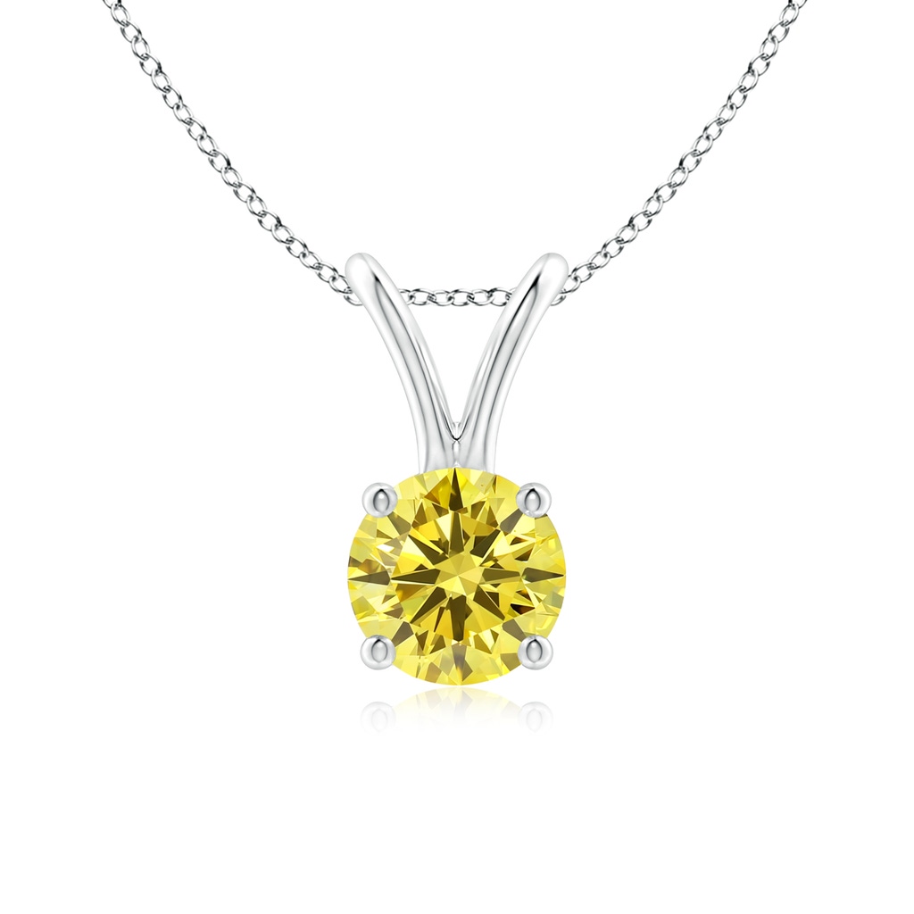 5.1mm AAAA Round Fancy Intense Yellow Diamond Solitaire V-Bale Pendant in P950 Platinum