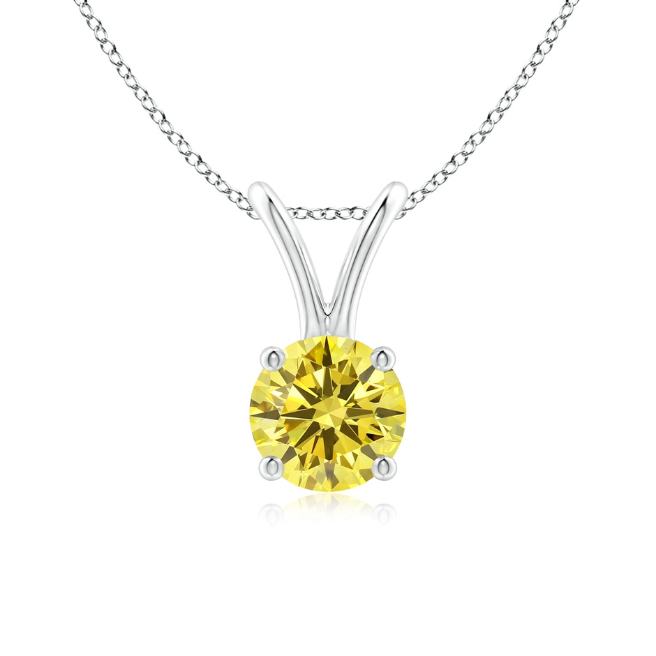 5.1mm AAAA Round Fancy Intense Yellow Diamond Solitaire V-Bale Pendant in P950 Platinum 