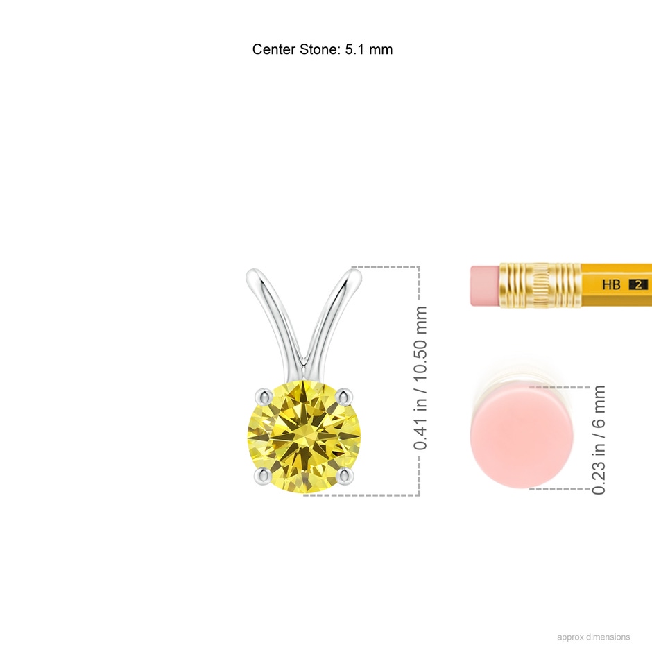 5.1mm AAAA Round Fancy Intense Yellow Diamond Solitaire V-Bale Pendant in P950 Platinum ruler