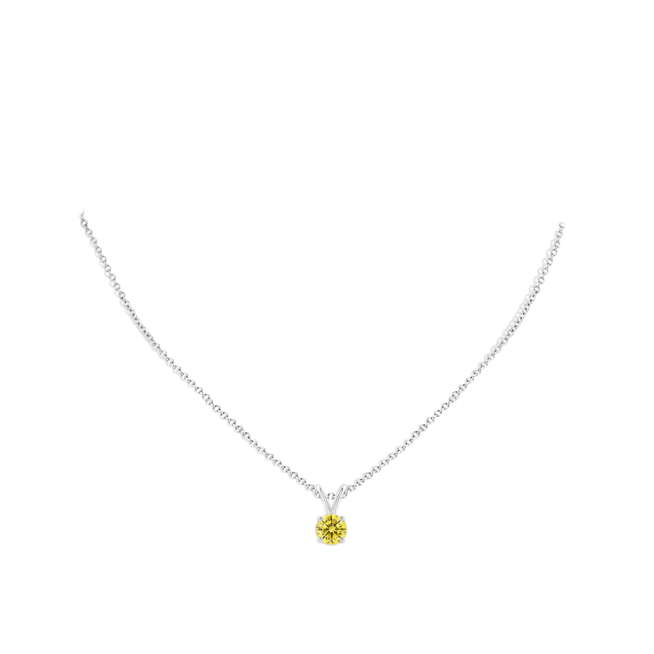 5.1mm AAAA Round Fancy Intense Yellow Diamond Solitaire V-Bale Pendant in P950 Platinum pen