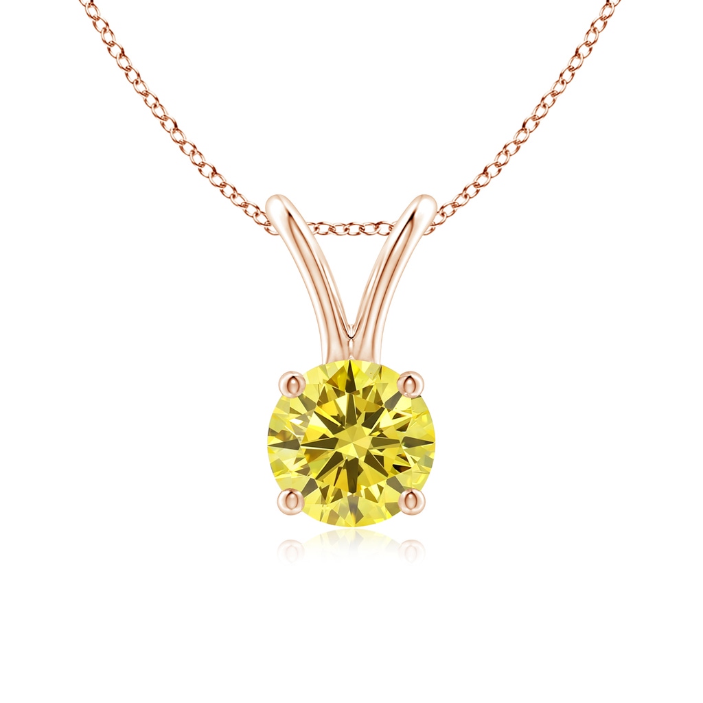 5.1mm AAAA Round Fancy Intense Yellow Diamond Solitaire V-Bale Pendant in Rose Gold