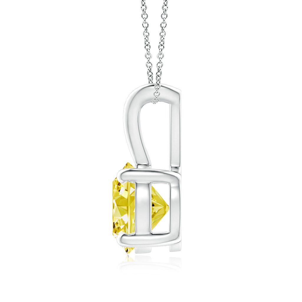 6.4mm AAAA Round Fancy Intense Yellow Diamond Solitaire V-Bale Pendant in White Gold - side 199