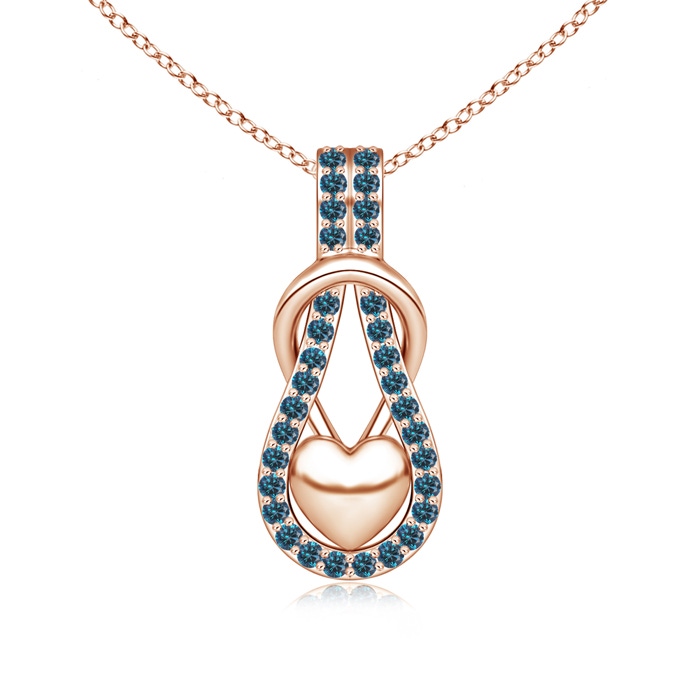 1.3mm AAA Blue Diamond Infinity Knot Pendant with Puffed Heart in Rose Gold