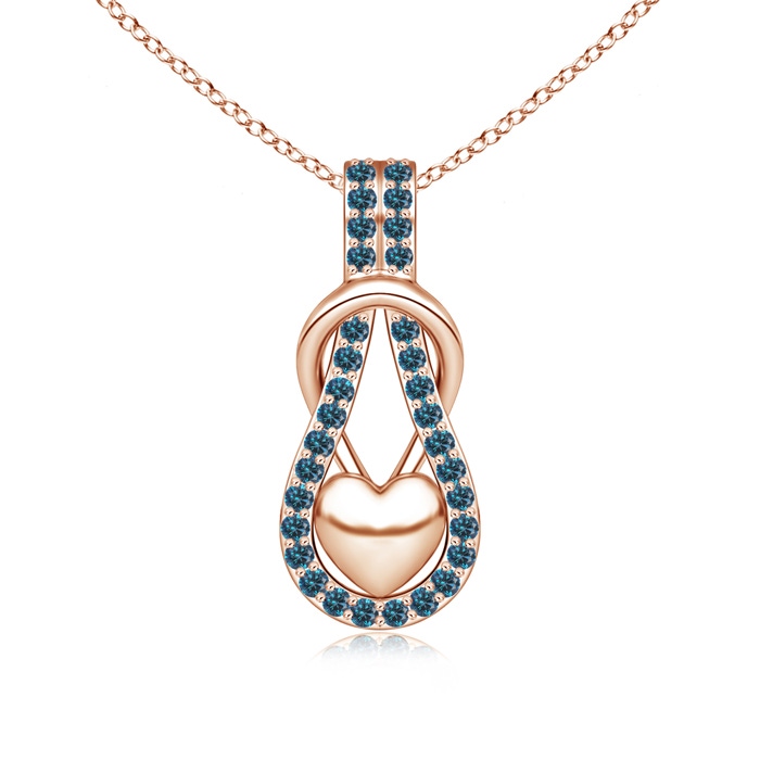 1.3mm AAA Blue Diamond Infinity Knot Pendant with Puffed Heart in Rose Gold 