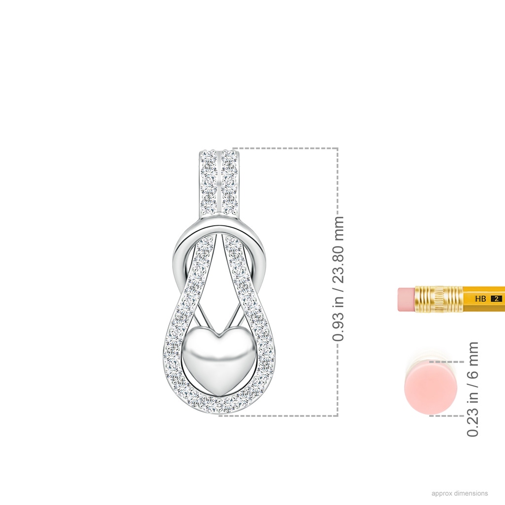 1.3mm GVS2 Diamond Infinity Knot Pendant with Puffed Heart in White Gold ruler