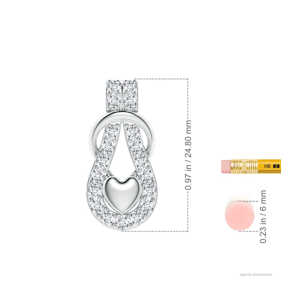 2.3mm GVS2 Diamond Infinity Knot Pendant with Puffed Heart in White Gold ruler