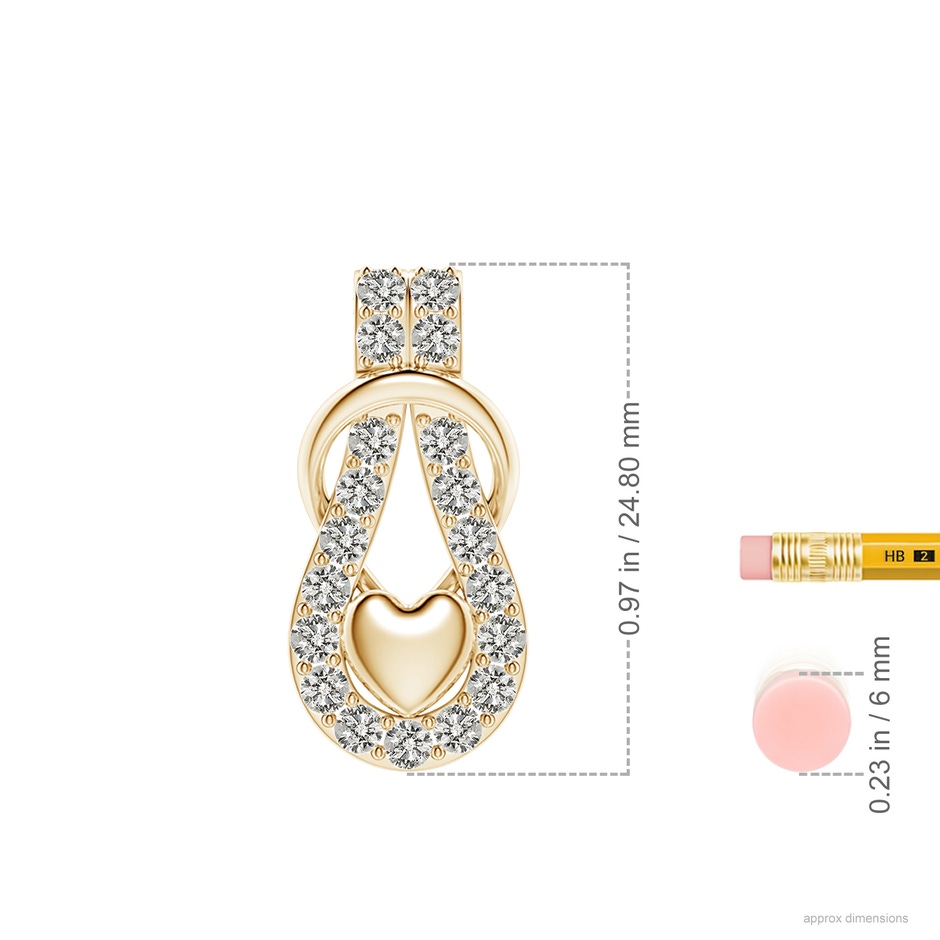 2.3mm KI3 Diamond Infinity Knot Pendant with Puffed Heart in Yellow Gold ruler