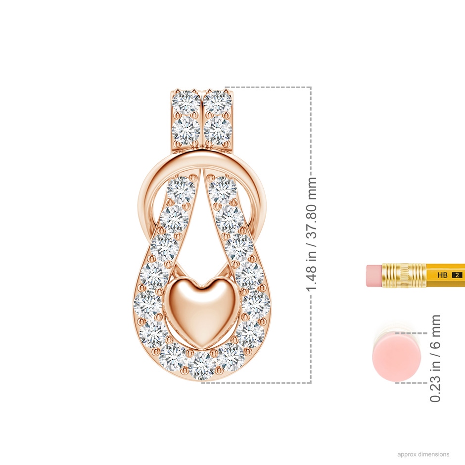 3.5mm GVS2 Diamond Infinity Knot Pendant with Puffed Heart in 18K Rose Gold ruler