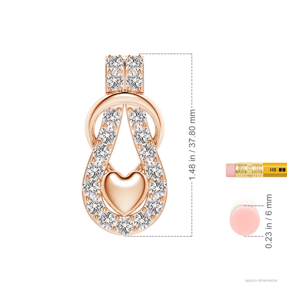 3.5mm IJI1I2 Diamond Infinity Knot Pendant with Puffed Heart in Rose Gold ruler