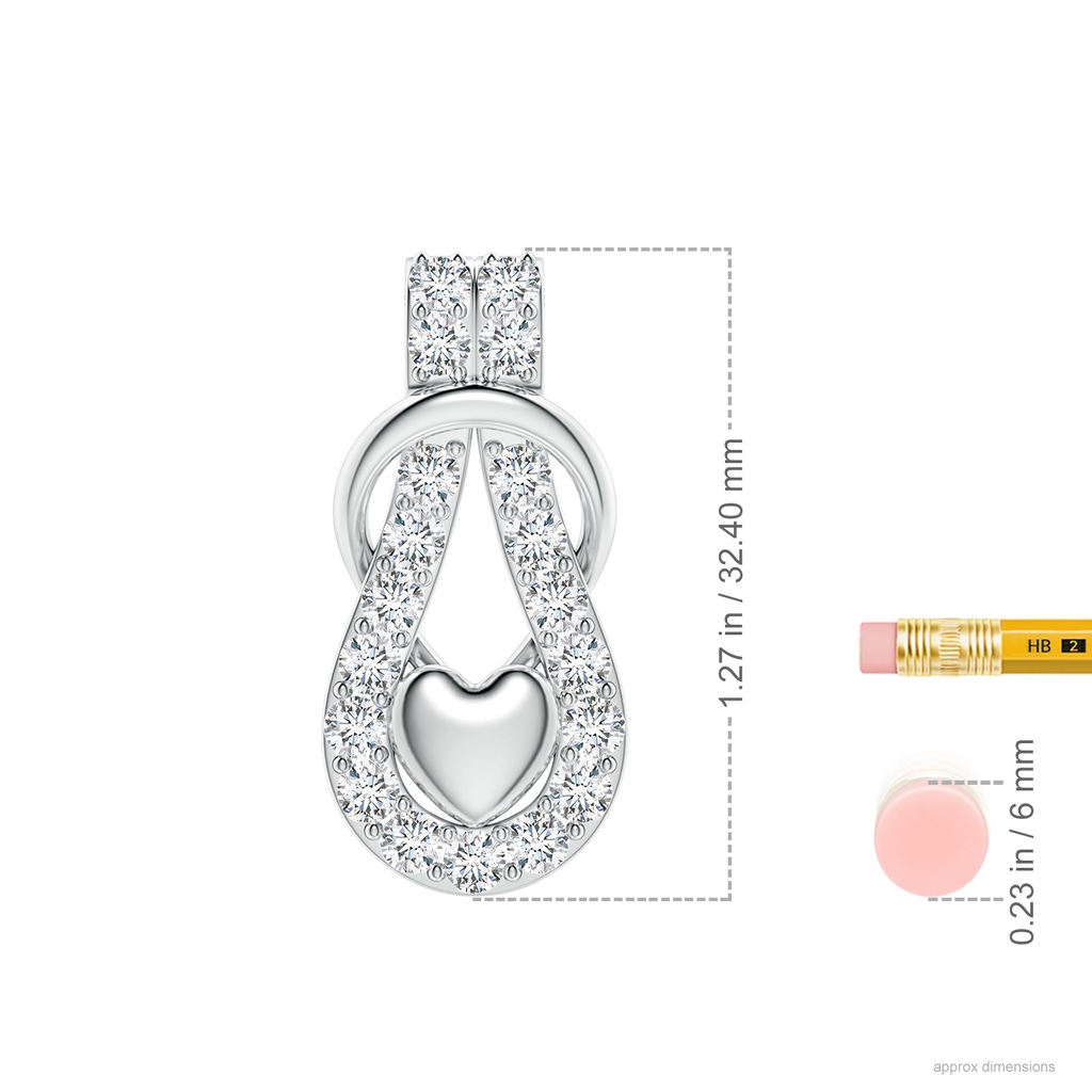 3mm GVS2 Diamond Infinity Knot Pendant with Puffed Heart in P950 Platinum ruler