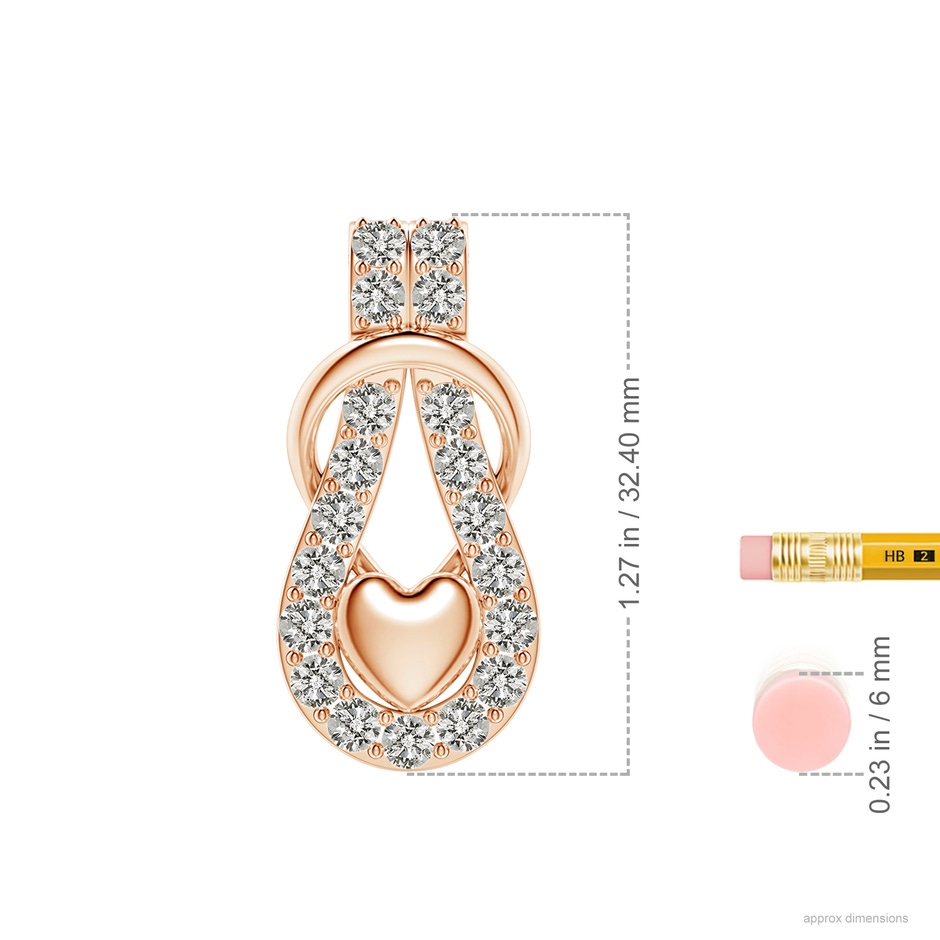 3mm KI3 Diamond Infinity Knot Pendant with Puffed Heart in Rose Gold ruler
