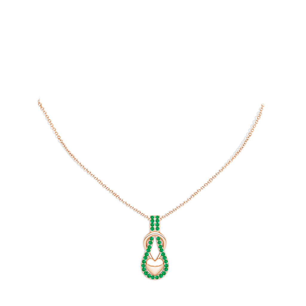 1.3mm AAA Emerald Infinity Knot Pendant with Puffed Heart in Rose Gold pen