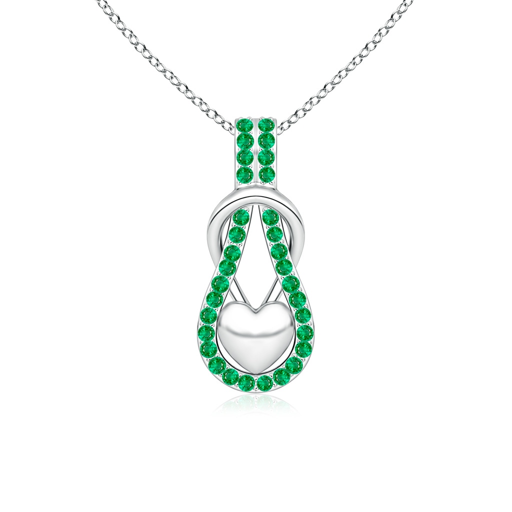 1.3mm AAA Emerald Infinity Knot Pendant with Puffed Heart in White Gold
