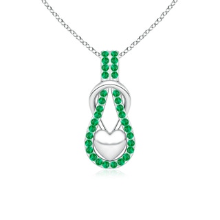 1.3mm AAA Emerald Infinity Knot Pendant with Puffed Heart in White Gold