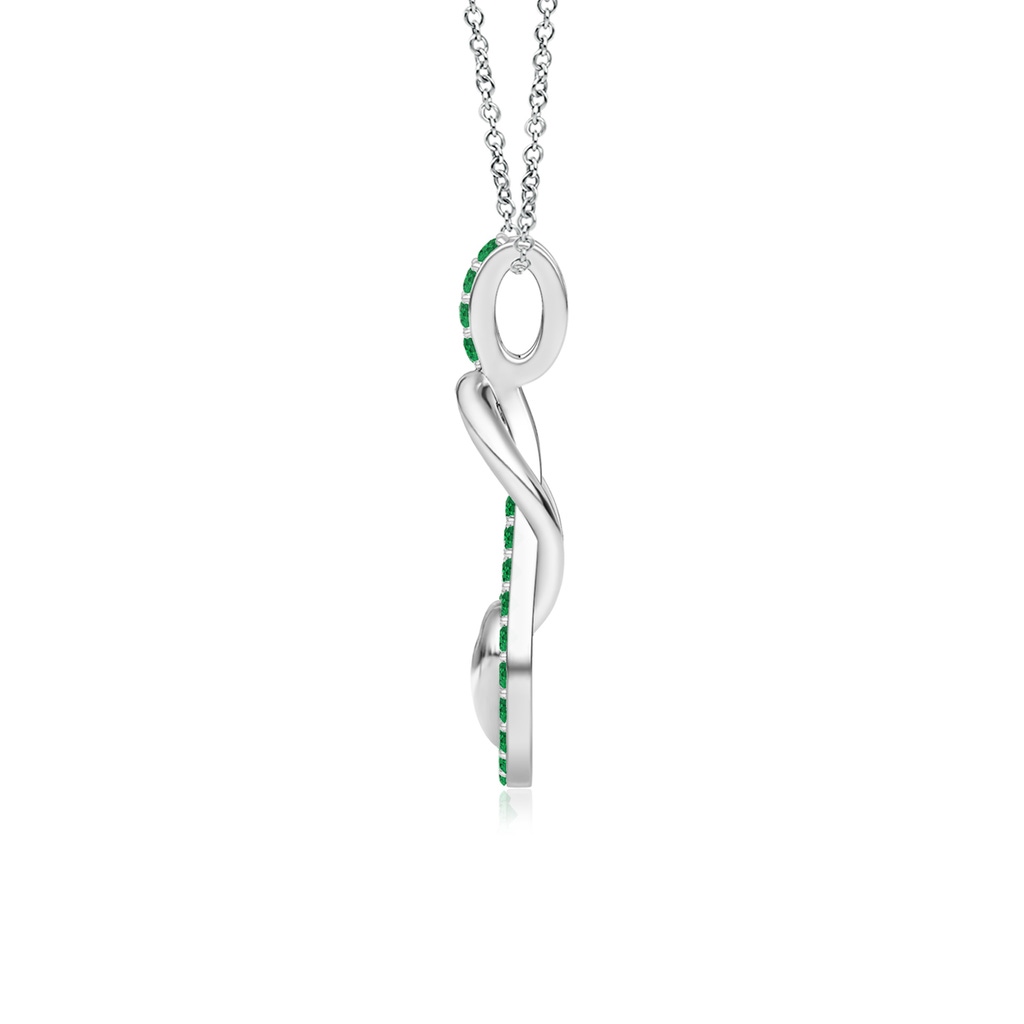 1.3mm AAA Emerald Infinity Knot Pendant with Puffed Heart in White Gold Side 199