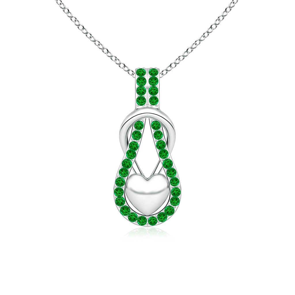 1.3mm AAAA Emerald Infinity Knot Pendant with Puffed Heart in P950 Platinum