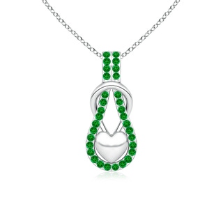 1.3mm AAAA Emerald Infinity Knot Pendant with Puffed Heart in P950 Platinum
