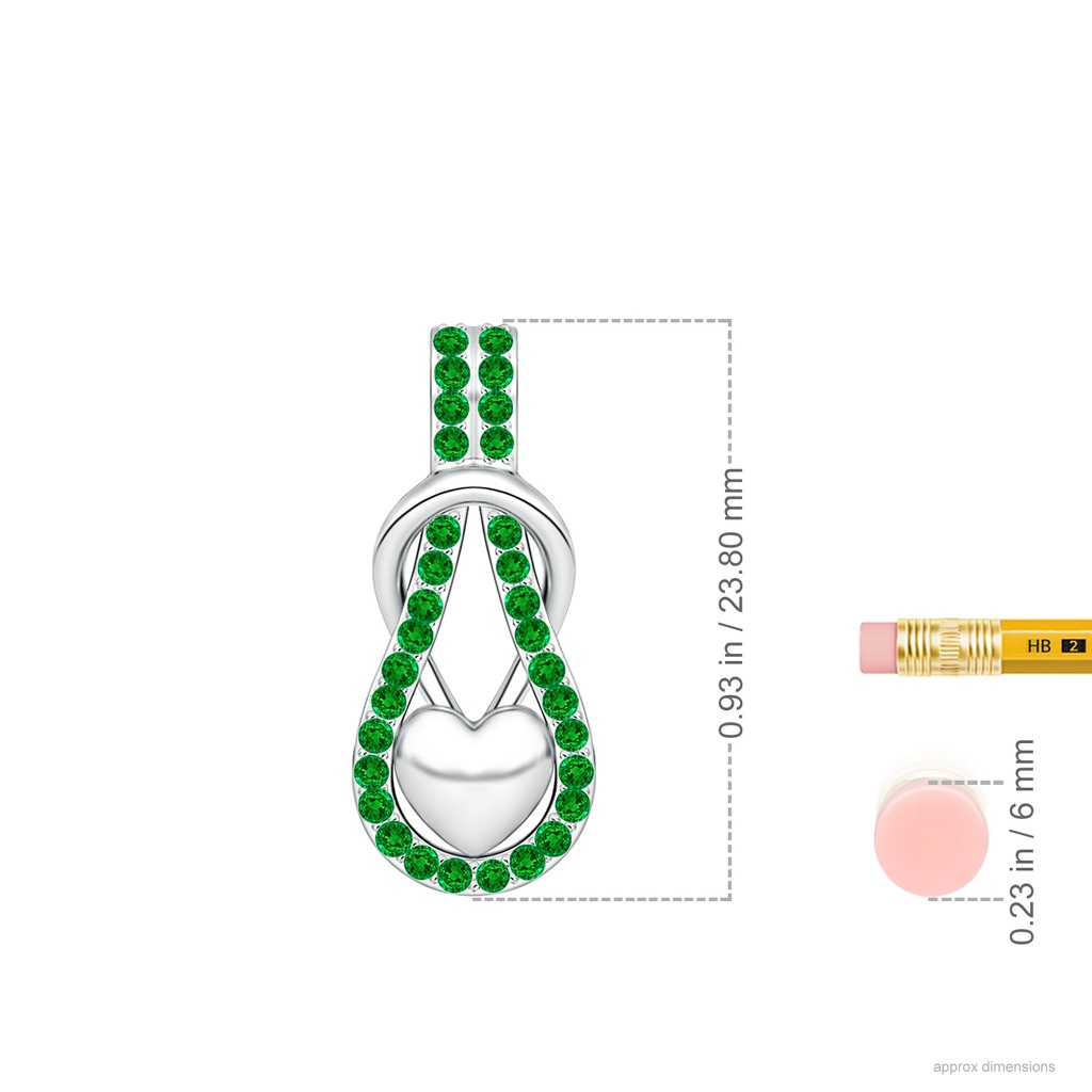 1.3mm AAAA Emerald Infinity Knot Pendant with Puffed Heart in P950 Platinum ruler