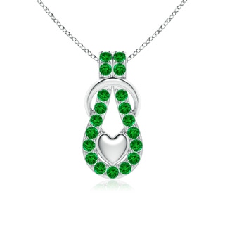 2.5mm AAAA Emerald Infinity Knot Pendant with Puffed Heart in P950 Platinum