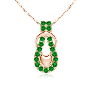 2.5mm AAAA Emerald Infinity Knot Pendant with Puffed Heart in Rose Gold