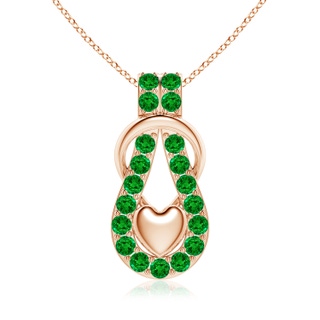 3.5mm AAAA Emerald Infinity Knot Pendant with Puffed Heart in 18K Rose Gold