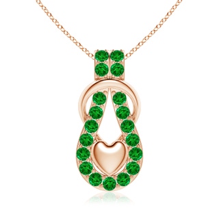 3.5mm AAAA Emerald Infinity Knot Pendant with Puffed Heart in 9K Rose Gold