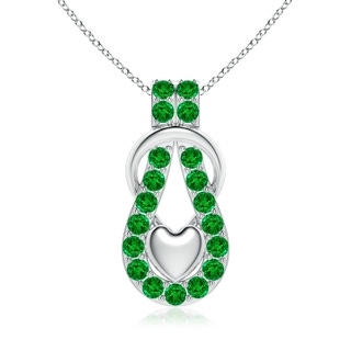 3.5mm AAAA Emerald Infinity Knot Pendant with Puffed Heart in P950 Platinum