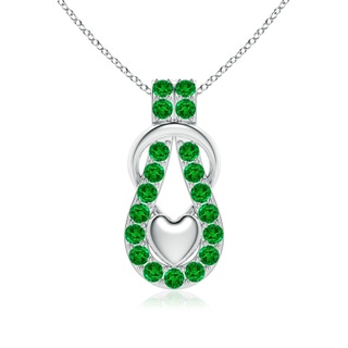 3mm AAAA Emerald Infinity Knot Pendant with Puffed Heart in P950 Platinum