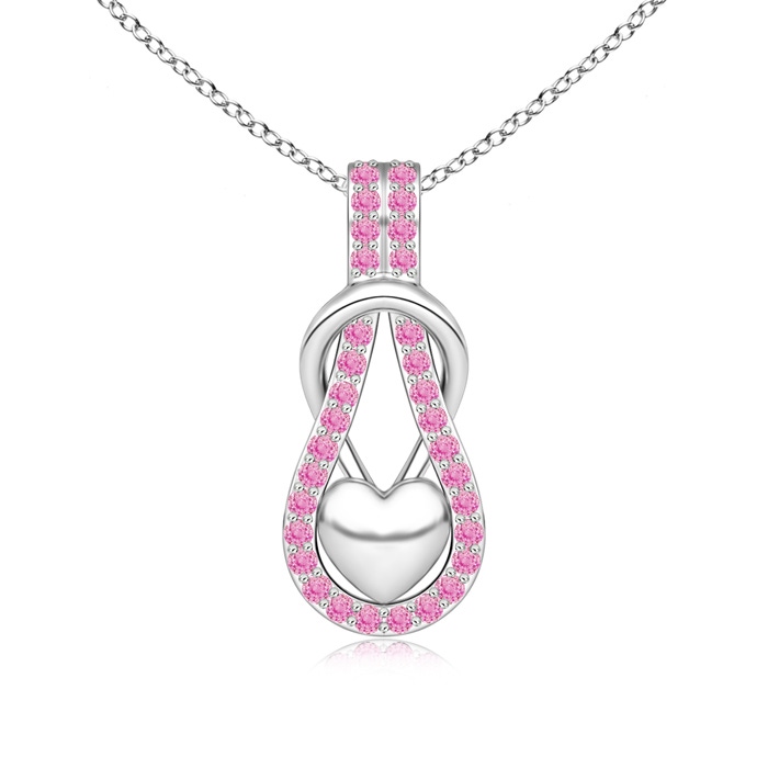 1.3mm A Pink Sapphire Infinity Knot Pendant with Puffed Heart in White Gold 