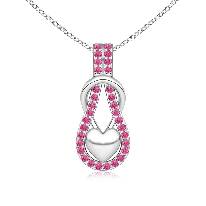 1.3mm AAA Pink Sapphire Infinity Knot Pendant with Puffed Heart in White Gold 