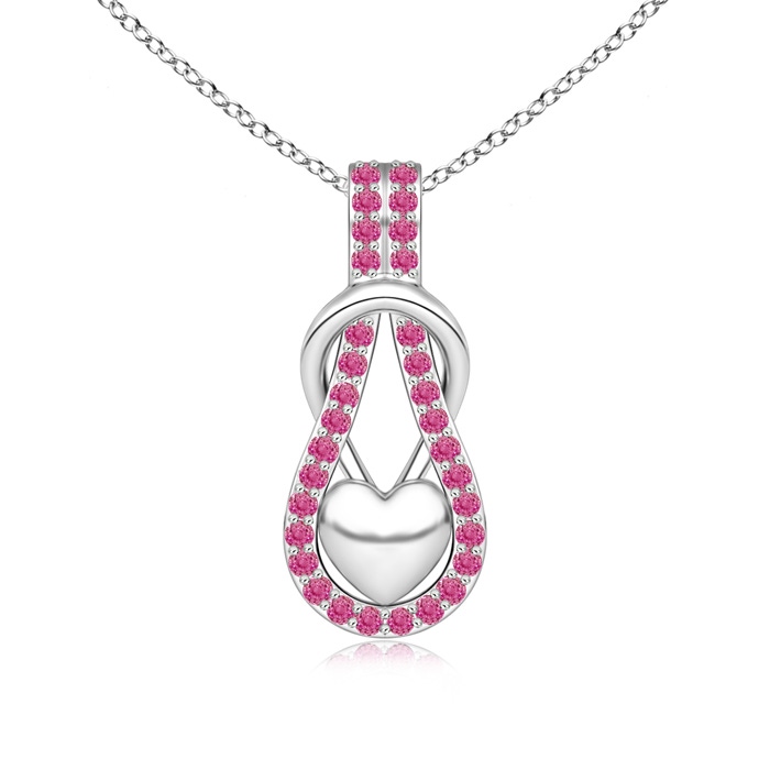 1.3mm AAA Pink Sapphire Infinity Knot Pendant with Puffed Heart in White Gold