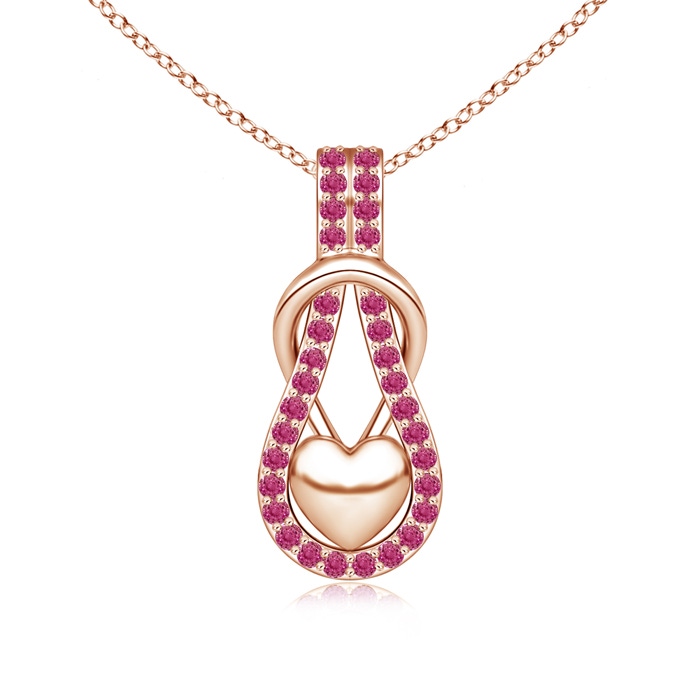 1.3mm AAAA Pink Sapphire Infinity Knot Pendant with Puffed Heart in Rose Gold