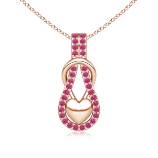 1.3mm AAAA Pink Sapphire Infinity Knot Pendant with Puffed Heart in Rose Gold