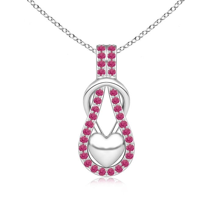 1.3mm AAAA Pink Sapphire Infinity Knot Pendant with Puffed Heart in White Gold