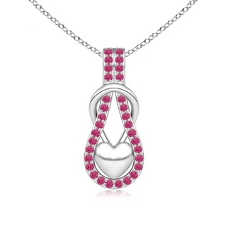 1.3mm AAAA Pink Sapphire Infinity Knot Pendant with Puffed Heart in White Gold