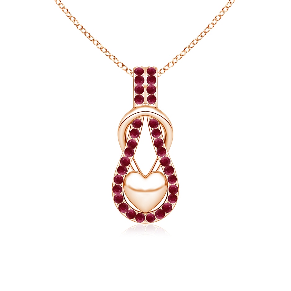 1.3mm A Ruby Infinity Knot Pendant with Puffed Heart in Rose Gold 